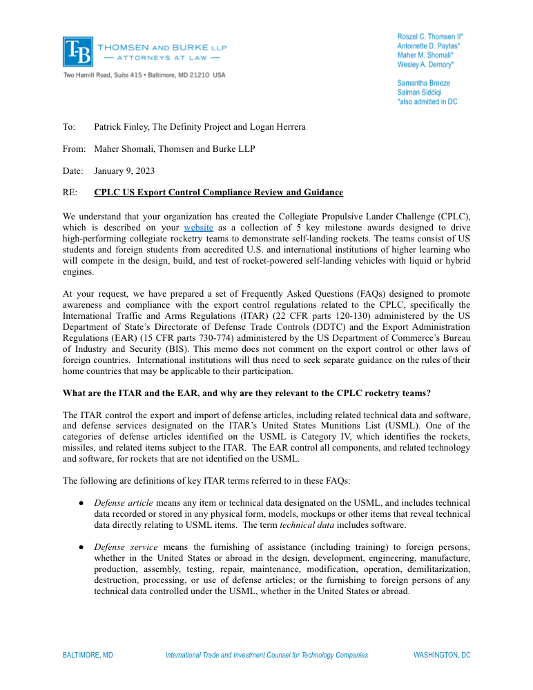 ITAR Guidance — first page preview